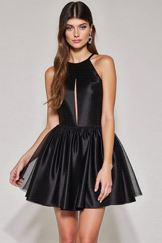 Black A Line Halter Short Homecoming Dress