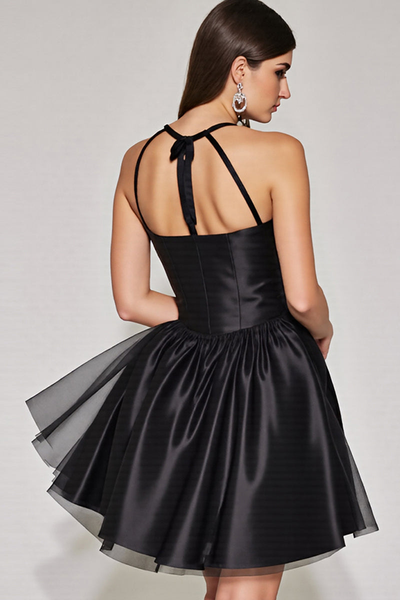 Load image into Gallery viewer, Black A Line Halter Short Homecoming Dress
