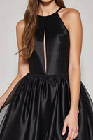 Load image into Gallery viewer, Black A Line Halter Short Homecoming Dress