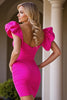 Load image into Gallery viewer, Fuchsia Bodycon Satin V-Neck Short Homecoming Dress with Ruffles