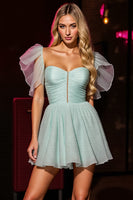 Load image into Gallery viewer, Green A Line Short Homecoming Dress with Ruffles