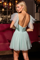 Load image into Gallery viewer, Green A Line Short Homecoming Dress with Ruffles