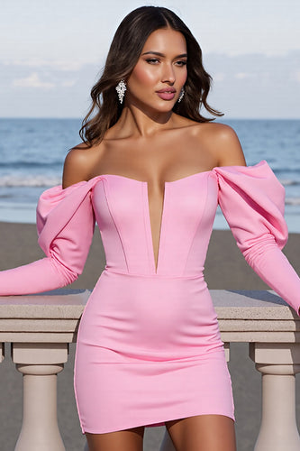 Pink Corset Short Bodycon Homecoming Dress with Ruffles