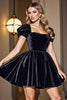 Load image into Gallery viewer, Black A Line Short Homecoming Dress with Sleeves