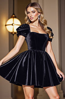 Load image into Gallery viewer, Black A Line Short Homecoming Dress with Sleeves