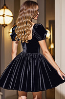 Load image into Gallery viewer, Black A Line Short Homecoming Dress with Sleeves