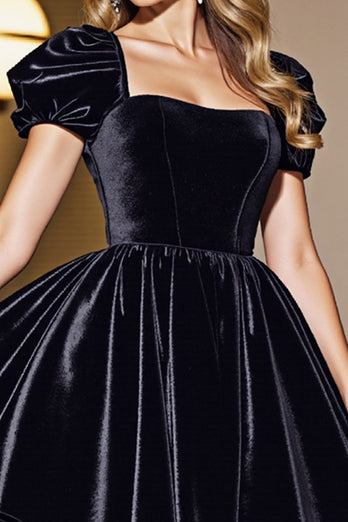 Black A Line Short Homecoming Dress with Sleeves
