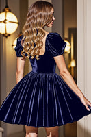 Load image into Gallery viewer, Black A Line Short Homecoming Dress with Sleeves