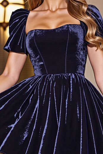 Black A Line Short Homecoming Dress with Sleeves