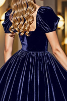 Load image into Gallery viewer, Black A Line Short Homecoming Dress with Sleeves