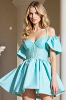 Load image into Gallery viewer, Light Blue Corset Short A Line Homecoming Dress