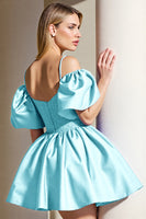Load image into Gallery viewer, Light Blue Corset Short A Line Homecoming Dress