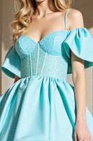 Load image into Gallery viewer, Light Blue Corset Short A Line Homecoming Dress