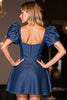 Load image into Gallery viewer, Dark Blue Corset Short A Line Homecoming Dress with Sleeves