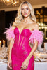 Load image into Gallery viewer, Sparkly Fuchsia Sweetheart Corset Short Homecoming Dress with Feathers