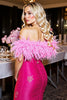 Load image into Gallery viewer, Sparkly Fuchsia Sweetheart Corset Short Homecoming Dress with Feathers