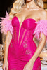 Load image into Gallery viewer, Sparkly Fuchsia Sweetheart Corset Short Homecoming Dress with Feathers