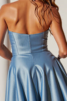 Load image into Gallery viewer, Blue A Line Satin Strapless Short Homecoming Dress