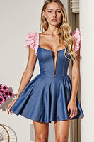 Load image into Gallery viewer, Dark Blue Corset Short A Line Homecoming Dress with Ruffles