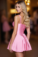 Load image into Gallery viewer, Pink A Line Spaghetti Straps Short Homecoming Dress