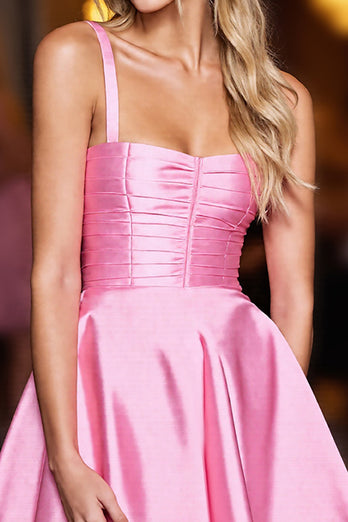 Pink A Line Spaghetti Straps Short Homecoming Dress