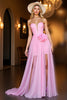 Load image into Gallery viewer, Pink Chiffon Ruffled Corset Long Homecoming Dress with Ruffles