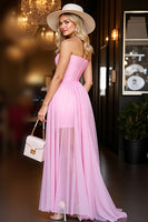 Load image into Gallery viewer, Pink Chiffon Ruffled Corset Long Homecoming Dress with Ruffles