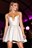 Load image into Gallery viewer, White Spaghetti Straps A Line Satin Short Homecoming Dress