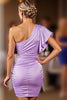 Load image into Gallery viewer, Lilac Bodycon One Shoulder Satin Short Homecoming Dress