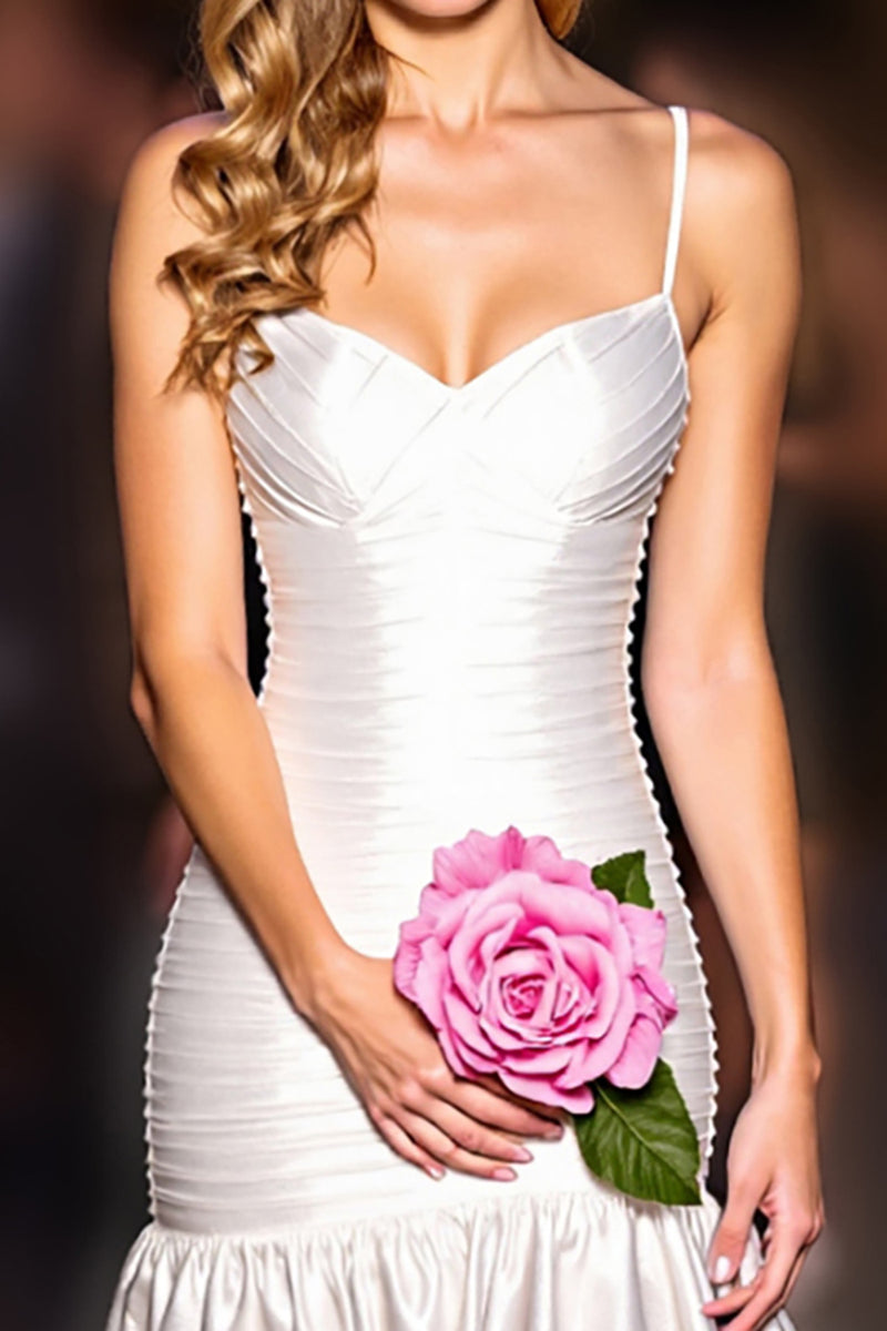 Load image into Gallery viewer, White Bodycon Spaghetti Straps Ruffled Short Homecoming Dress