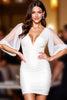 Load image into Gallery viewer, White V Neck Tight Short Satin Homecoming Dress with Sleeves
