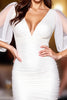 Load image into Gallery viewer, White V Neck Tight Short Satin Homecoming Dress with Sleeves