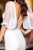 Load image into Gallery viewer, White V Neck Tight Short Satin Homecoming Dress with Sleeves