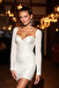 Load image into Gallery viewer, White Satin Ruched Short Tight Homecoming Dress with Bow