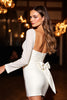 Load image into Gallery viewer, White Satin Ruched Short Tight Homecoming Dress with Bow