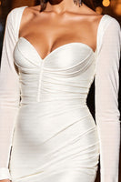 Load image into Gallery viewer, White Satin Ruched Short Tight Homecoming Dress with Bow