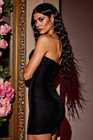 Load image into Gallery viewer, Black Bodycon Satin Strapless Short Homecoming Dress