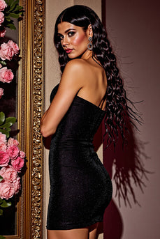 Black Bodycon Satin Strapless Short Homecoming Dress