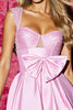 Load image into Gallery viewer, Sparkly Pink Satin Short Corset Homecoming Dress with Bow