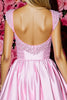 Load image into Gallery viewer, Sparkly Pink Satin Short Corset Homecoming Dress with Bow