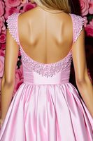 Load image into Gallery viewer, Sparkly Pink Satin Short Corset Homecoming Dress with Bow