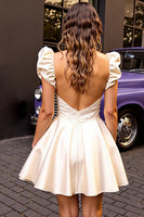 Load image into Gallery viewer, Ivory Satin Corset Short Homecoming Dress with Ruffles