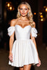 Load image into Gallery viewer, White A Line Off the Shoulder Short Satin Homecoming Dress with Ruffles