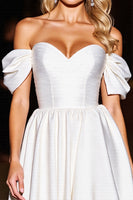 Load image into Gallery viewer, White A Line Off the Shoulder Short Satin Homecoming Dress with Ruffles