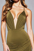 Load image into Gallery viewer, Army Green Bodycon Spaghetti Straps Short Satin Homecoming Dress