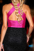 Load image into Gallery viewer, Sparkly Black Fuchsia Bodycon Keyhole Short Halter Homecoming Dress