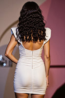 Load image into Gallery viewer, White Satin Cap Sleeves Short Bodycon Homecoming Dress