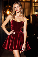 Load image into Gallery viewer, Burgundy Velvet A Line Short Corset Homecoming Dress