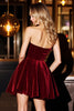 Load image into Gallery viewer, Burgundy Velvet A Line Short Corset Homecoming Dress