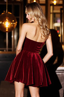 Load image into Gallery viewer, Burgundy Velvet A Line Short Corset Homecoming Dress
